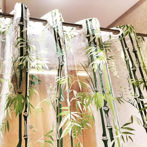 pocenla Clear Shower Curtain Liner 47 x 79 with 12 Bathroom Shower Curtain Hooks 10g (Clear Bamboo)