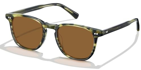 CARFIA Gafas de sol polarizadas vintage para hombre, protección UV, con marco rectangular de acetato, P11-rayas-marrón, medium