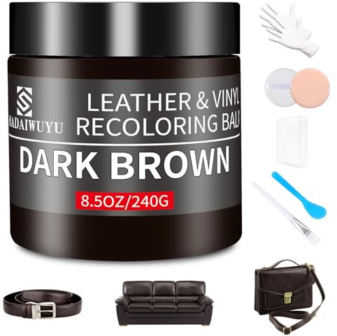 Leather Recoloring Balm,8.5oz Leather Color Restorer,Dark Brown Leather Repair kit for Furniture and Car Interior,Leather Couch Scratch Repair,Leather Dye Paint for Faded,Cracked and Damaged Leather