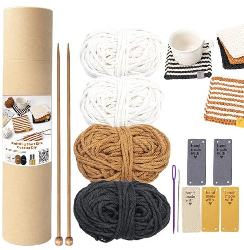 Strickset Für Anfänger Erwachsene Komplett, Stricken Für Anfänger Set, Mit Stricknadeln, Zubehör Für Glasuntersetzer Schal Aus Wolle Zum Stricken, Geschenkidee Bastelbedarf Und Kits