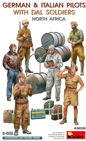 MiniArt 49018 Set di figure in scala 1:48 piloti tedeschi/italiani (6) N.A. - riproduzione fedele, modellismo, kit in plastica, artigianato, hobby, incollaggio, model kit