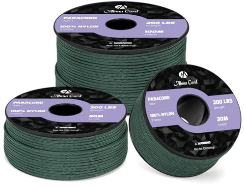 Abma Cord Paracord 2mm 30m Nylonschnur 3 Kern Seil Typ I Schnur für Basteln, Camping, Outdoor - Max. 90kg (200lbs) - Dunkelgrün