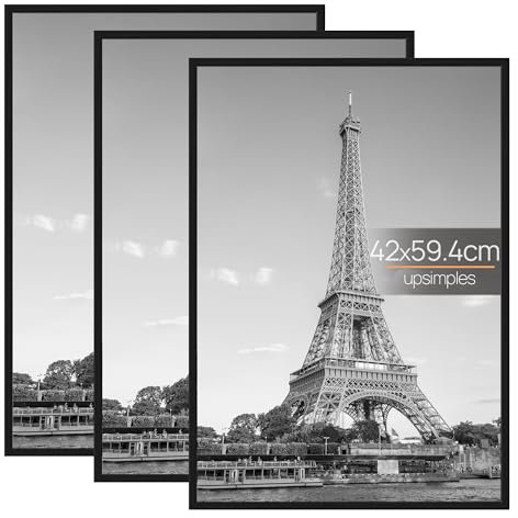 upsimples 3 Pack A2 Picture Frame, A2 Black Picture Frame for Photo Gallery - Slide-In Strips, Horizontal or Vertical Wall Mounting