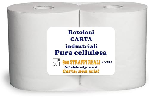 NOBILE LOVELYCARE Rotoloni carta asciugatutto industriale bobina 800 strappi pura cellulosa tipo pesante 2 VELI uso alimentare assorbitutto (2 ROTOLONI)