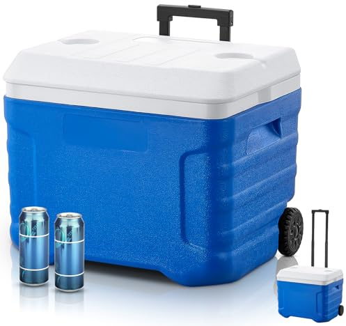 FOHERE Glacière, Grande Glacière Roulante 41L, Isotherme en Mousse PU, Garde Jusqu’à 4 Jours de Froid, Mobile avec Poignée, Idéale pour Pique-Nique, Camping, Véhicules