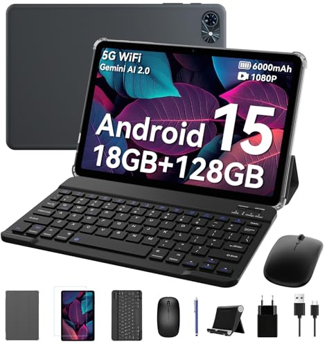Zenva Tablet 10 Pulgadas, Tablet Android 15, 18GB RAM+ 128GB ROM(2TB TF), 6000 mAh, 5G WiFi, Widevine L1, Bluetooth 5.0, Tableta con Teclado y Raton - Ideal para Trabajo, Estudio, Jugar