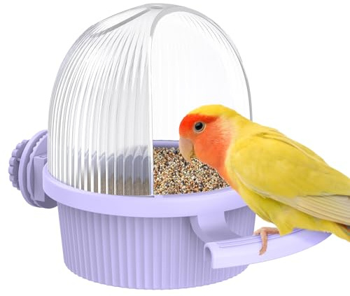 Pawfly No Mess Bird Feeder with Water Dispenser, Food and Water Bowl for Parakeet, Parrot, Cockatiel, Budgie and Lovebird, 4 D x 5.5 H Bird Cage Feeder