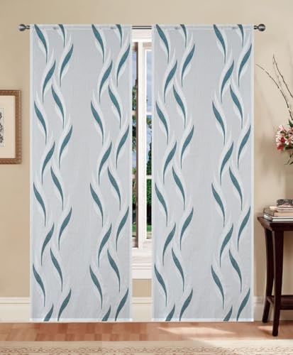 Tende a pannello Madrid 60 cm – coppia tende semitrasparenti in jacquard moderne ed eleganti, disponibili in vari colori, facili da lavare e subito pronte da appendere (Ottanio, 60x240 cm)