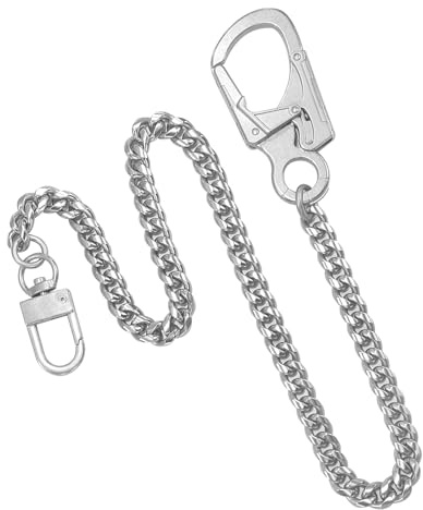 Ahiller - Chaîne de Portefeuille pour Hommes 25 - Porte-clés Acier Inoxydable avec Mousqueton Alliage & Double Verrou, Accessoires Style Biker Punk (BK-Silver-YH)