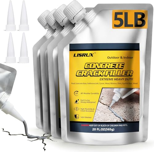 Concrete Crack Filler,5 LB High Elasticity Cement Crack Filler,Self-Leveling Quick-Drying & Waterproof Concrete Caulk,Concrete Repair for Driveway,Walkway,Patio,Joint,Indoor and Outdoor,Grey (80oz)