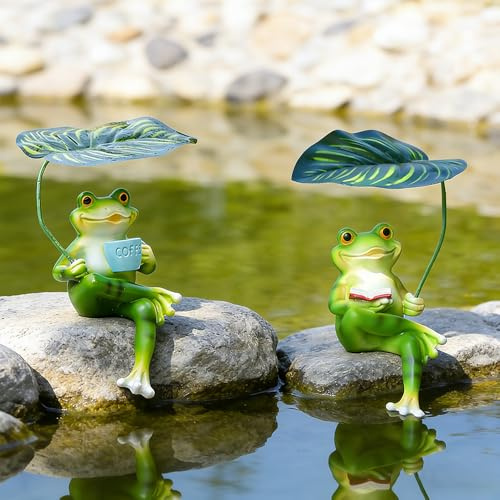 2 pezzi decorazione da giardino rana, decorazione mini laghetto, statuette da giardino per esterni, resistenti alle intemperie, in resina, decorazione per laghetti, laghetti, balconi