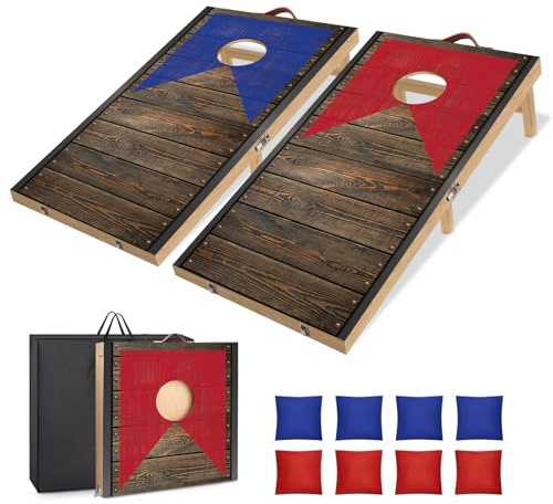 NZQXJXZ Set da Gioco per Cornhole in Legno Massello - 120x55 cm Tavole Pieghevoli per Cornhole con 8 Sacchi di Fagioli e una Borsa per il Trasporto, Giochi di Cornhole Portatili per Adulti e Famiglia