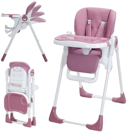 Adjustable & Foldable Baby High Chair with Reclining Seat – Removable Easy-Clean Tray for Infant & Toddler Feeding, Highchair for Babies and Toddlers, Purple