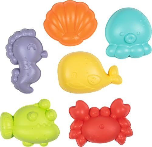 goki 63855 – Moldes de Arena de Animales Marinos, 6 Piezas de Juguete de Arena de plástico de Base biológica para Playa y arenero
