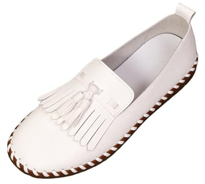 Scarpe Donna Pianta Larga Comode Sport E Outdoor per Diabetici Mocassini Casual Slip-on con Suola a Frange Punta Uso Quotidiano Comodi Morbidi (White, 38)