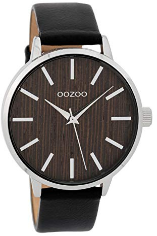 Oozoo Damenuhr mit Lederband Serie Wood 42 MM Holz/Schwarz C9254