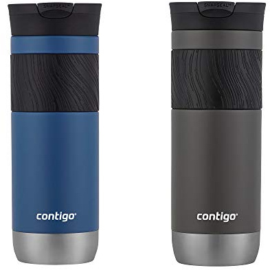 Contigo Byron Vacuum-Insulated Stainless Steel Travel Mug with Leak-Proof Lid, Reusable Coffee Cup or Water Bottle, BPA-Free, 20oz 2-Pack in Sake & Blue Corn Perfect for Hot and Cold Beverages