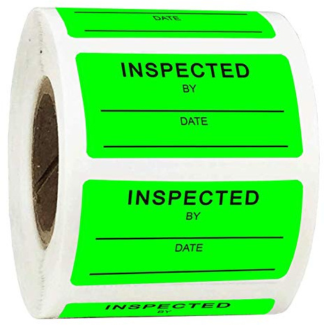 1 X 2 Inch Inspected by Rectangle Labels - Quality Control Inventory Labels 500 Green Label Fluorescent Square Adhesive Stickers for Handling Shipping Warehouse Inventory/Quality Control Organization