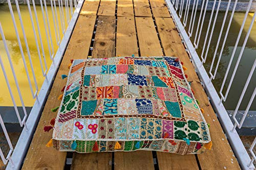 THE ART BOX 88 x 88 x 12 cm, Vintage-Patchwork, großes Outdoor-Kissen, großes Hundebett, Gartendekoration, Bodensitzkissen, Boho-Dekorationskissen (nur Bezug)