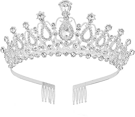 Tiara Cristal Couronne Strass Pour Femme avec Peigne Couronne Diadème Princesse Fille Bandeau Adult Cheveux Accessoires Cadeau pour Concours Fête Cosplay Halloween Noel Soirée Anniversaire Mariage