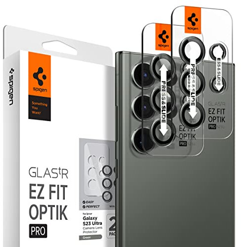 Spigen 2 Pack Glas.tR Optik Pro EZ Fit Tempered Glass Camera Lens Protector for Samsung Galaxy S23 Ultra (Green)
