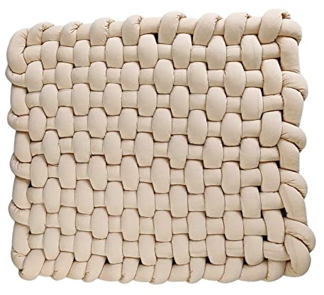 Wonder Space Knotted Braided Plush Mat, Baby Infant Newborn Tummy Time Playing Nursery Rug Knot Floor Cushion, Handmade Pure Soft Fabric, Fashion Cute Toddler Children Room Decor, Beige