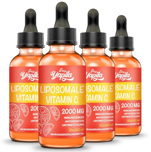 Vitamina C Liposomal 2000 mg Suplemento Líquido(4 Botellas), Máxima Absorción, Vitamina C Vegana Altamente Efectiva, Ascorbato, Sin Gluten, Libre de Soja