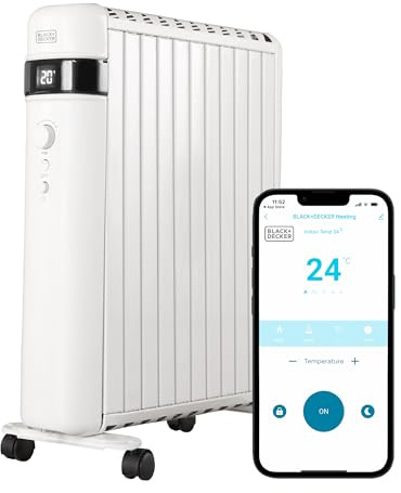 BLACK+DECKER BXRA43017GB 2.5KW Smart Digital Oil Free Radiator, 3 Heat Settings, Adjustable Thermostat, 24 Hour Timer, White