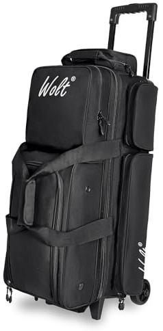 WOLT 3 Ball Bowling Bags with Wheels,Bowling Bags 3 Ball Roller with Separate Shoe Compartment and Accessory Pocket, Retractable Handle Extends to 38’’(Black)
