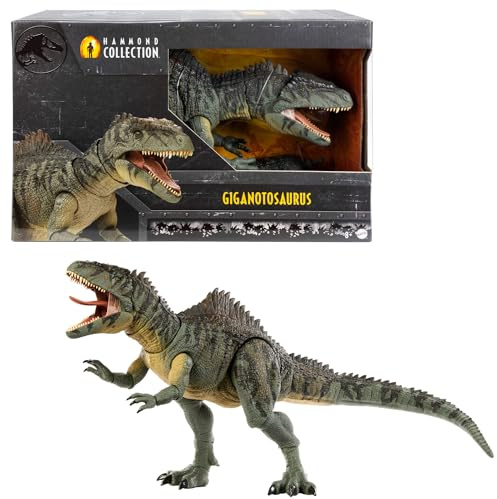 Mattel Jurassic World Hammond Collection Giganotosaurus, Figura de acción de dinosaurio con boca que se abre y extremidades articuladas, juguete de colección para adultos y fans +8 años, HXF57