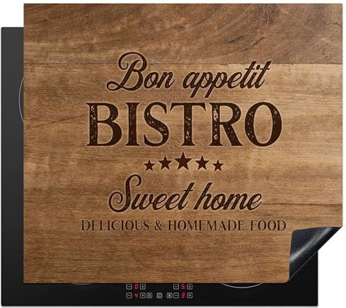 KitchenYeah© Protege Plaque Induction 59x52 cm Deco Cuisine Accessoires Pratique Protection De Vitroceramique Citation - Bistro - Bon appétit - Sweet home - Texture du bois - 59x52 cm