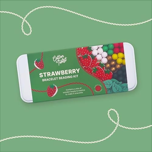 COTTON TWIST Kids Strawberry Bracelet Making Craft Kit - Children Creative Beading Jewellery Designing DIY Play Set with Tin - Suitable for 3-8 Years