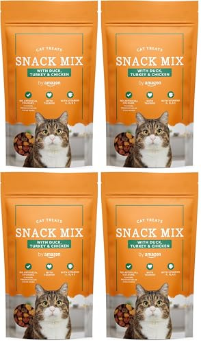by Amazon - Friandises pour Chats - Mélange de bouchées au Canard, à la Dinde et Poulet, 70 g (Lot de 4)