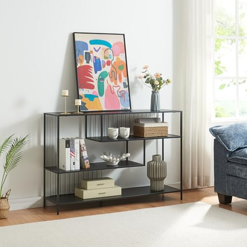 [en.casa] Konsolentisch Oxelösund Beistelltisch mit Ablage Flurtisch Eingangstisch Industriestil Ausstellungstisch Ablagetisch 120 x 33 x 80 cm Wohnzimmertisch Dekotisch Metall Schwarz