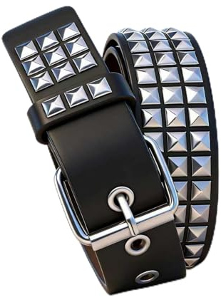 MAIXIANGGUOJI Cinturón de remache de cuero con tachuelas, estilo gótico, estilo pirámide, cuadrado, vintage, punk, rock, con ojales, para jeans, ropa de rock, mujeres/hombres, Negro, 43 inches