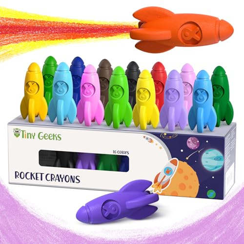 16 Colores Niños 3 Años - Ceras Bebe 3 Año a 8 Años No Toxicas - Pinturas Bebe 3 año a 10 años No Toxicas - Crayones Cohete y Fáciles de Agarrar - Colores Niños 3 Años
