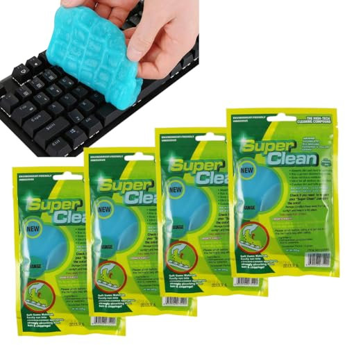 FOGARI 4 Stück Tastaturreiniger Gel, Reinigungsgel für den Innenraum,Weicher und Flexibler Tastatur Reiniger,Universeller Staubreiniger für Auto, Computer, Drucker, Kameras (1, Blau)