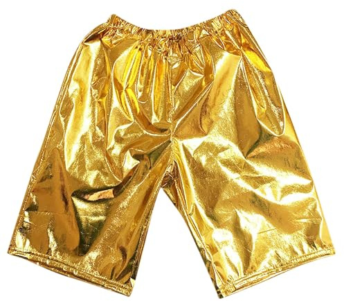 Generisch Pantalon de jogging avec boutonnière - Short métallique pour fille - Tenue de danse brillante - Short sportif pour fille - Short court pour tout-petits garçons, or, 6-7 ans