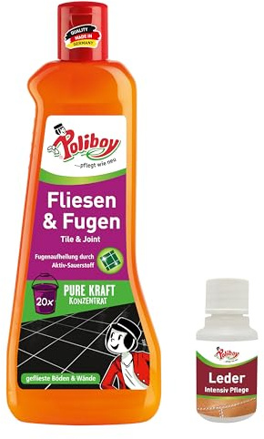 POLIBOY Kakel- och fogrengöringsmedel, koncentrerat rengöringsmedel med aktivt syre för golv- och väggkakel, för inomhus- och utomhusbruk, 1 x 500 ml, inkl. produktprov, tillverkat i Tyskland