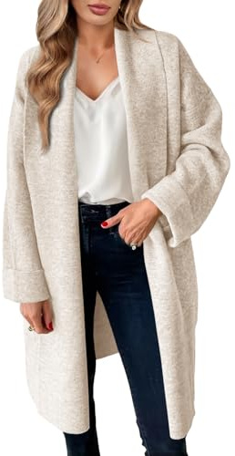 Saodimallsu Chaqueta de Punto para Mujer, cárdigan Largo y Ligero, Oversize, con Frente Abierto, Informal, Monocolor, Abrigo de Punto, otoño e Invierno, Albaricoque, M