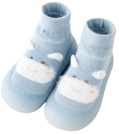 Baby Girls Boys First Walking Shoes Anti Slip Slippers Socks Barefoot Shoes Toddler Infant Non Slip Sole Shoes Breathable(Warm Blue, 12-18Month)