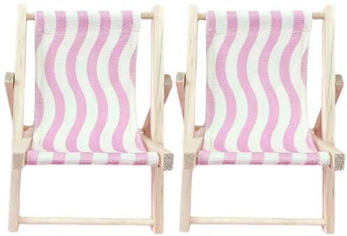 IWOWHERO Lot de 2 Supports de Téléphone Pliables en Bois Décoratifs Style Chaise de Plage Support de Bureau Portable Rose à Rayures Compatible Smartphone et Tablette Voyage et Usage