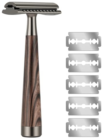 AOOWU Rakhyvel för män med 5 blad i rostfritt stål, premium rakhyvel för damer, dubbel skärkant, metall rakapparat säker & återanvändbar, våtrakning för en mjuk & precis rakning