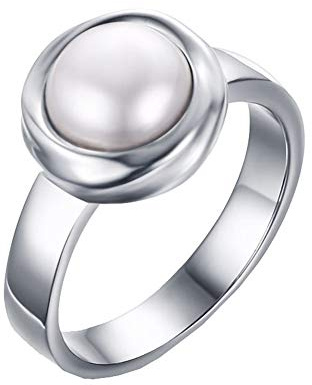 PAURO Mujer 316l Acero Inoxidable De Titanio Blanco con Compromiso De La Perla Compromiso Y Anillo De Bodas para El De Los Amantes TamañO 17