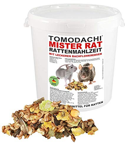 Tomodachi Rattenfutter mit Bachflohkrebsen Gammarus Alleinfutter Ratten Müsli viel Gemüse Körner Nüsse artgerechte Ratten Hauptmahlzeit 10L Eimer