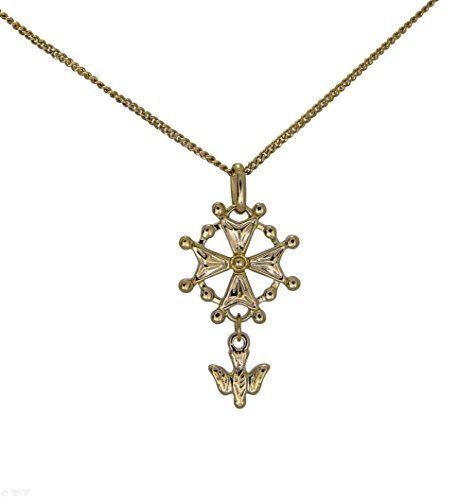 ASCALIDO Collier 45cm | Pendentif huguenot en plaqué or vétitable | ensemble croix protestante et chaine avec boite à offrir | cadeau pour femme ado