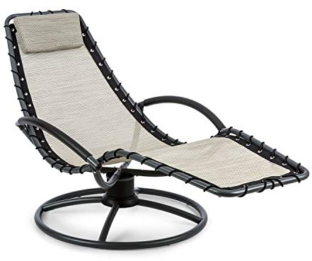 blumfeldt The Chiller - Sedia a Dondolo, Sedia da Giardino, Lettino, Sdraio, Pulizia Facile, Resistente alle Intemperie, Movimento Oscillante a 360°, ComfortMesh, Acciaio Tubolare, Beige