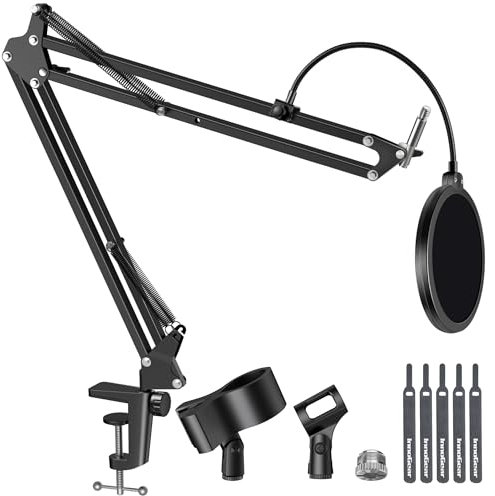 InnoGear Mic Stand for Blue Snowball and Blue Snowball iCE Boom Arm Stand with Pop Filter Microphone Holders for HyperX QuadCast SoloCast Fifine Shure SM7B and Other Mic, Max Load 1.5 KG, Medium
