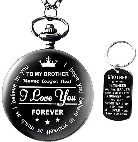 Regalos para hermano, regalos para el mejor hermano, reloj de bolsillo para hermano, regalos de Navidad para hermano, regalos de cumpleaños de hermana, regalos únicos para hermano, Negro -