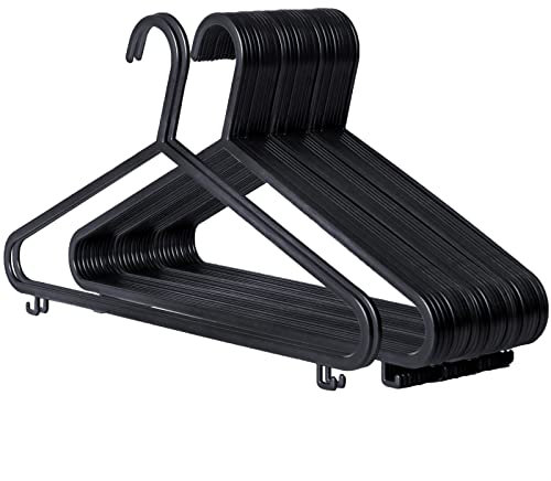 RelianceUK Black Plastic Coat Hangers Pack of 50 – Adult Clothes Hanger | Strong, Non-Slip, Space Saving Hangers with Trouser Bar for Wardrobe & Closet Organisation | 37cm Wide